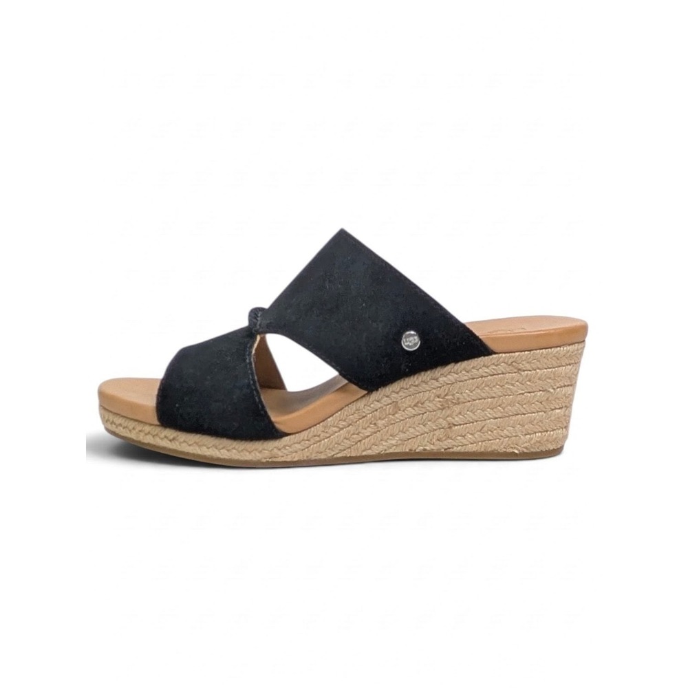 UGG Eirene Black Suede Espadrille Wedge Slide Sandals Size 7.5 NWOB